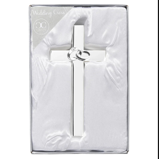 4.75"H WEDDING RINGS CROSS SILVER, CAROLINE COLLECTION