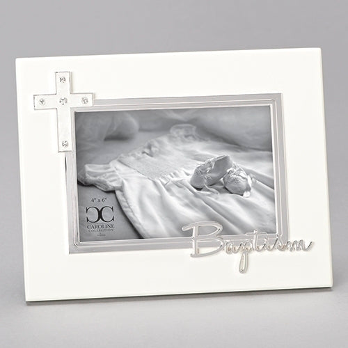 Baptism frame with CZ cross 4x6 horizontal