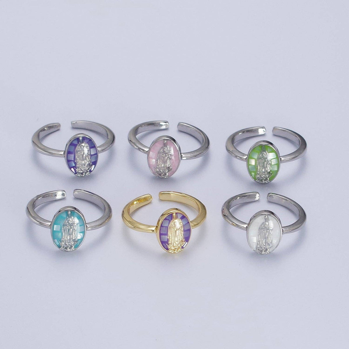 Gold Filled Oval Virgin Mother Mary Shell Opal Ring