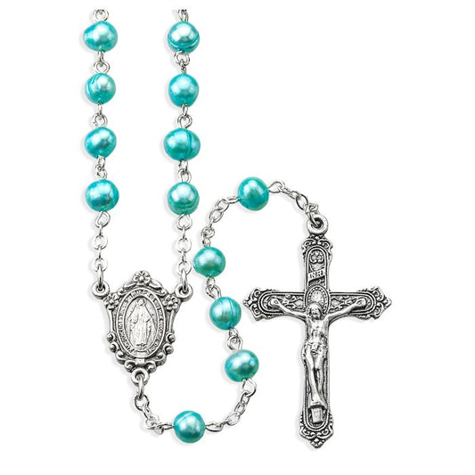 Blue Freshwater Pearl Rosary
