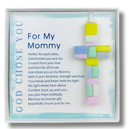 God Chose You Mommy Gift USA Handmade Glass Cross