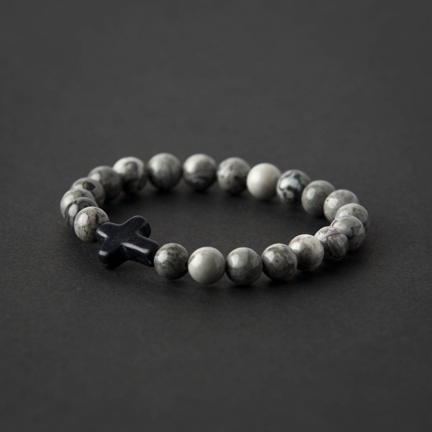 Men's Cross Stone Bead Bracelet