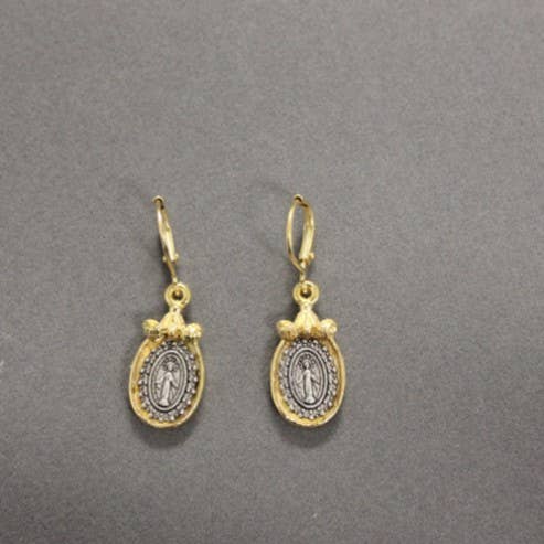 Antique Silver Virgin Mary Religious Earring.