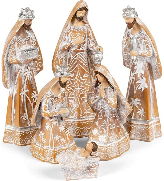 7.25"H 6PC SET NATIVITY CARVED DESIGN