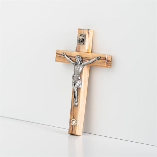 Olive Wood Crucifix w/ Bethlehem Stone