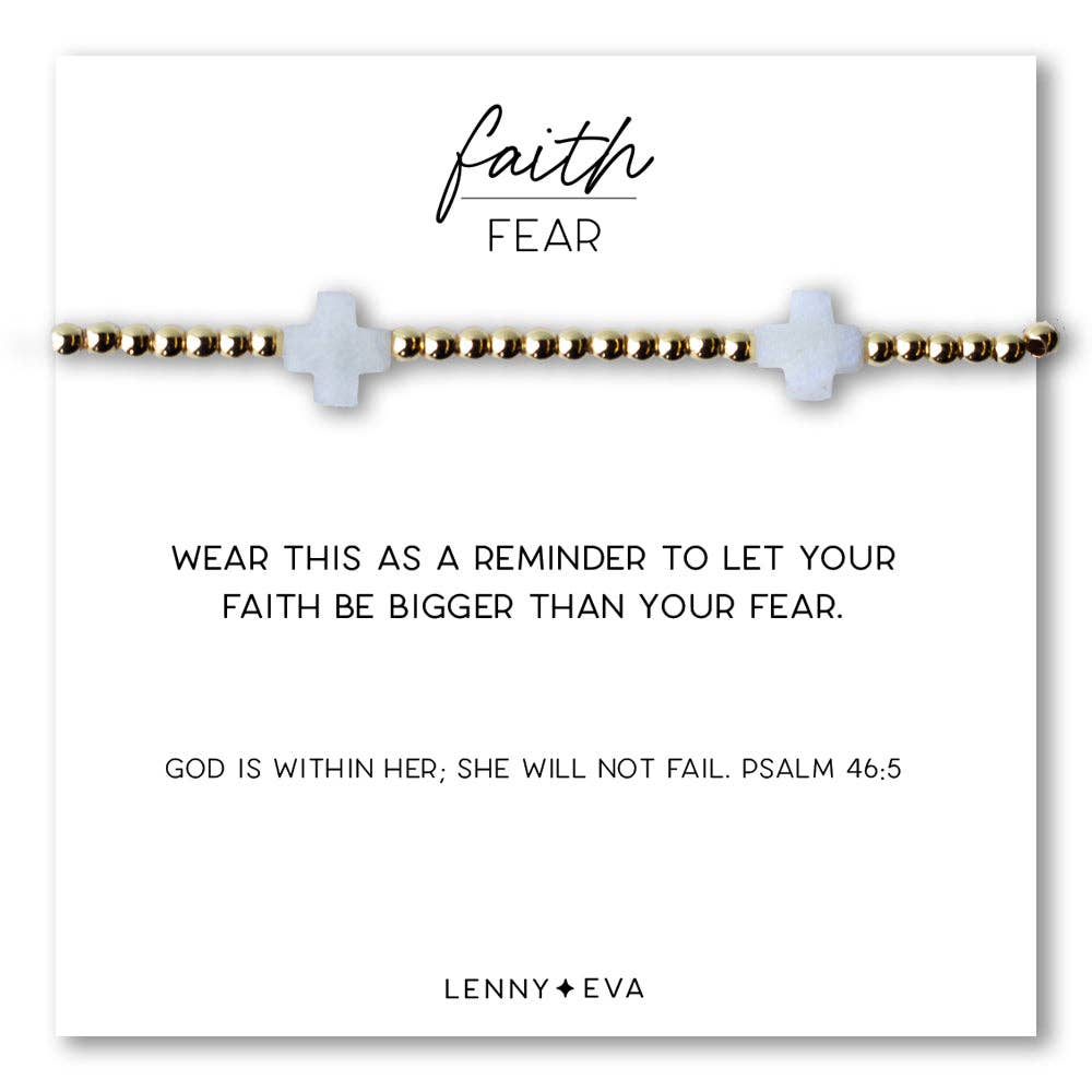 Faith Over Fear Moonstone Gemstone Cross Beaded Bracelet