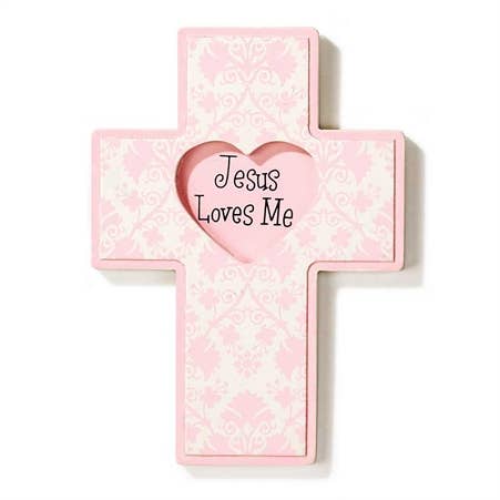 Cross Wall Wood Girl Pink Jesus Loves Me