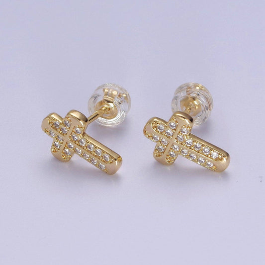 18K Gold Filled CZ Cross Stud Earring V097