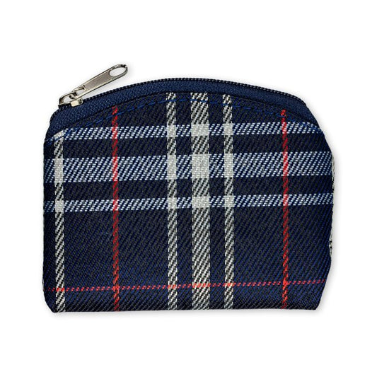 DARK BLUE/NAVY PLAID ROSARY POUCH