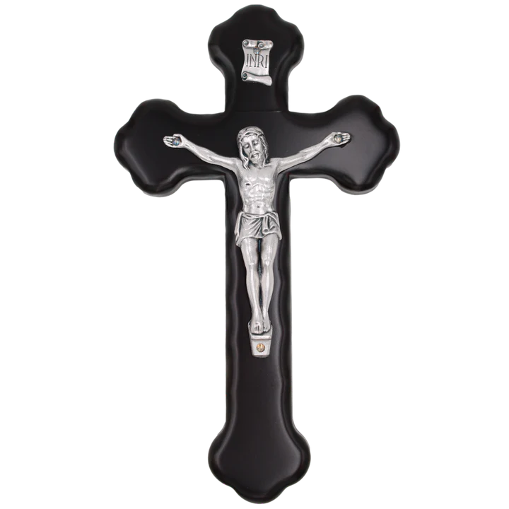 Nut Wood 8"Crucifix with Silver Tone Corpus