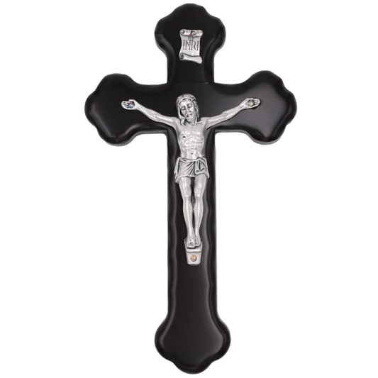 Nut Wood 8"Crucifix with Silver Tone Corpus