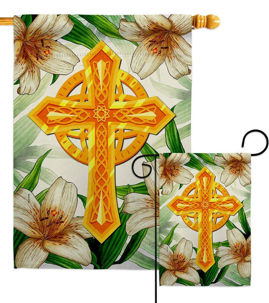 Cross Religious Faith Floral Decor Flag
