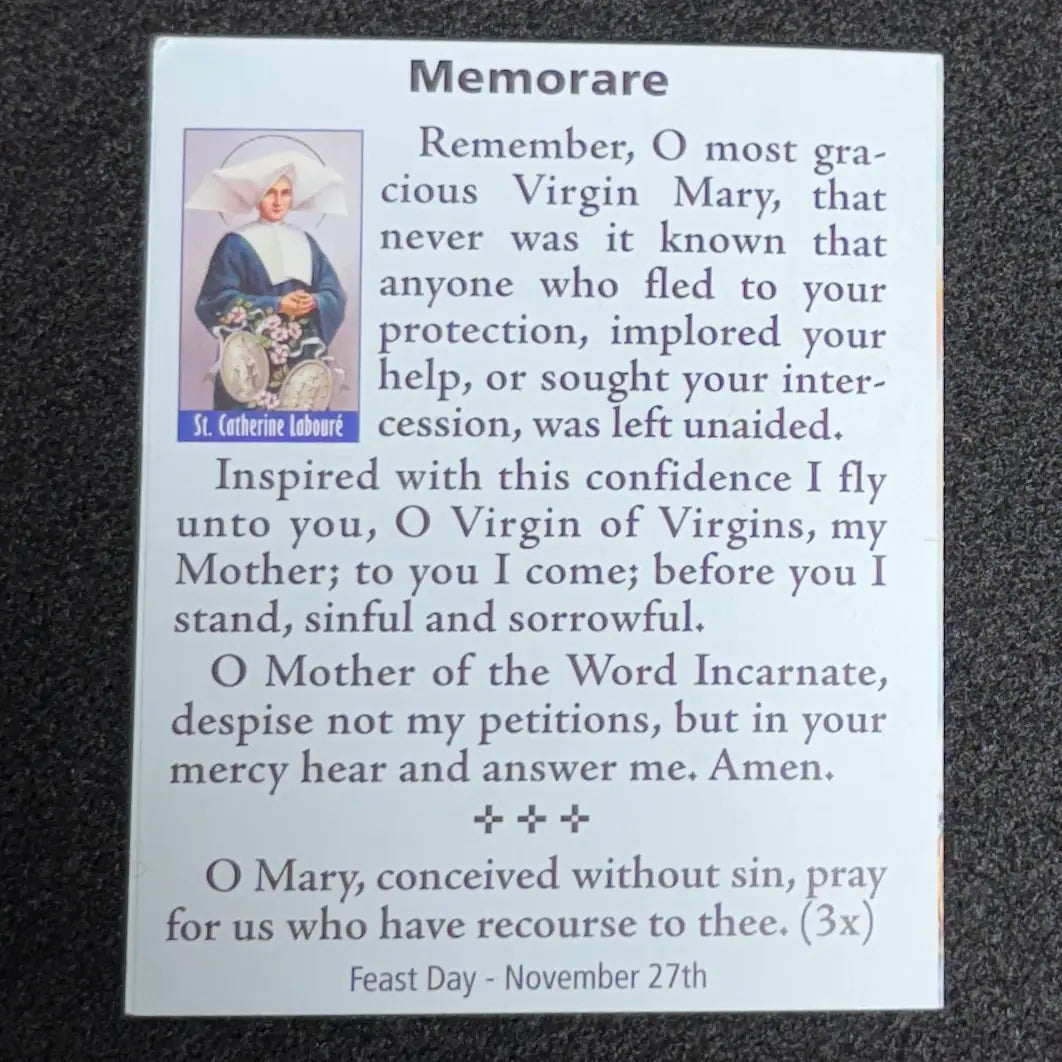 The Miraculous Medal Memorare Prayer Card
