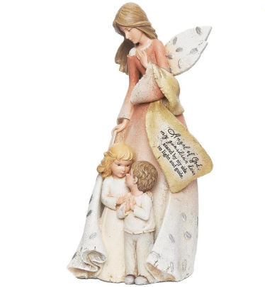 8.75"H GUARDIAN ANGEL W/ KIDS FIGURE HEAVENLY BLESSINGS