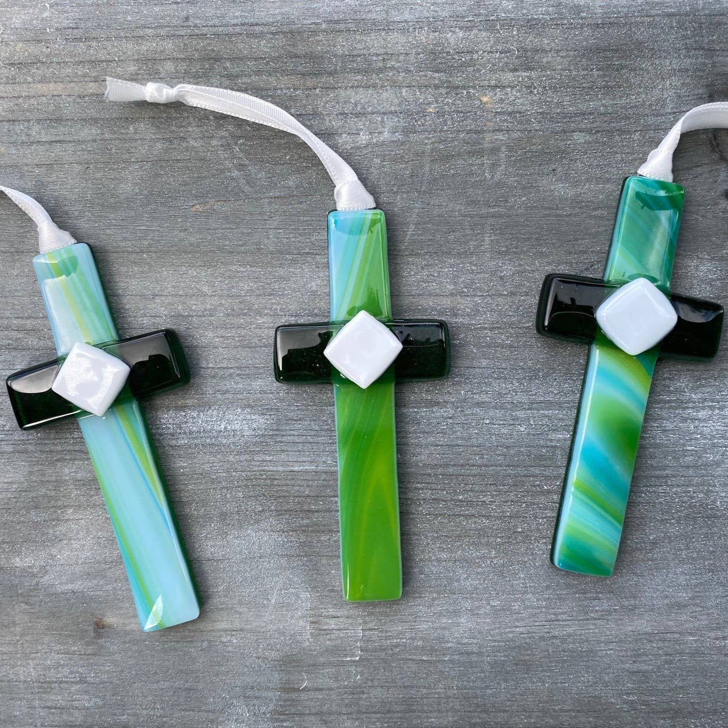 Merry Christmas Christian Gift USA Handmade Glass Cross 4475