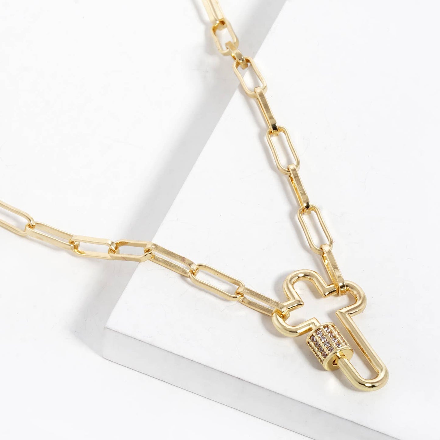 Gold Chain Choker with Cut-Out Cross Lock Pendant