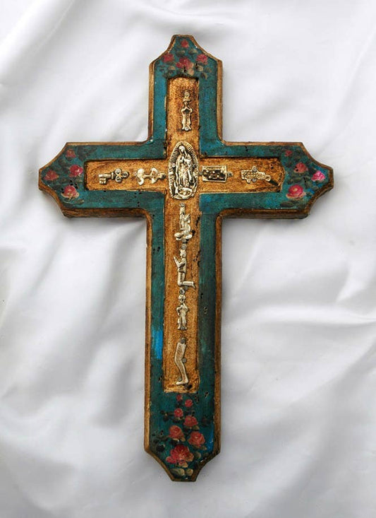 MXC4B- Handcrafted Mexican Blue Wall Cross Accent