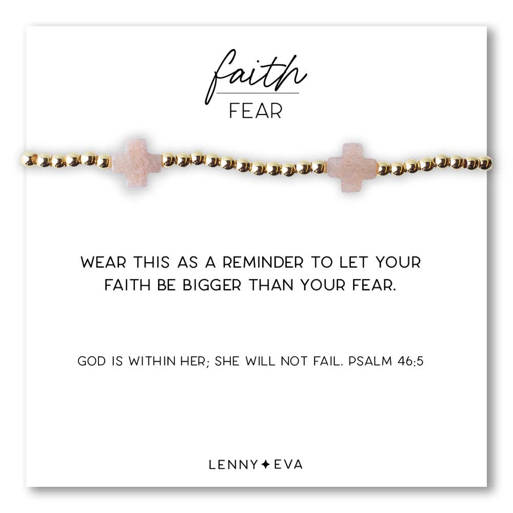 Faith Over Fear Sunstone Gemstone Cross Beaded Bracelet