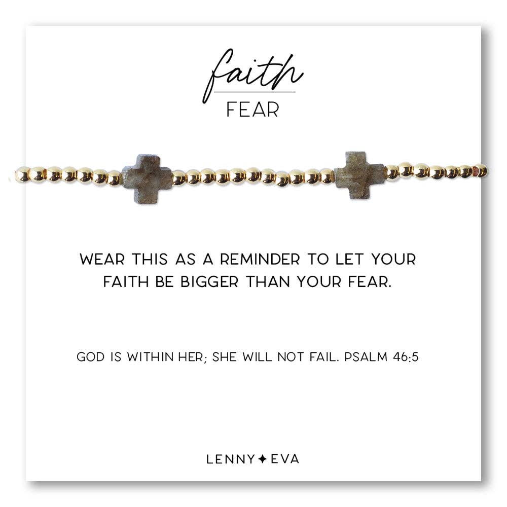 Faith Over Fear Labradorite Gemstone Cross Beaded Bracelet