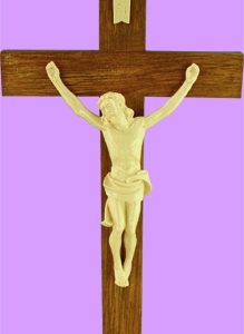 12" Plastic Wood Grain Look Crucifix