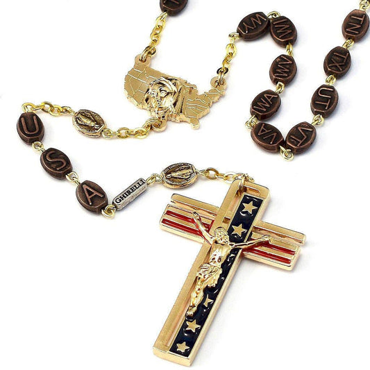 The USA Rosary in Gold Finish with 50 States Beads