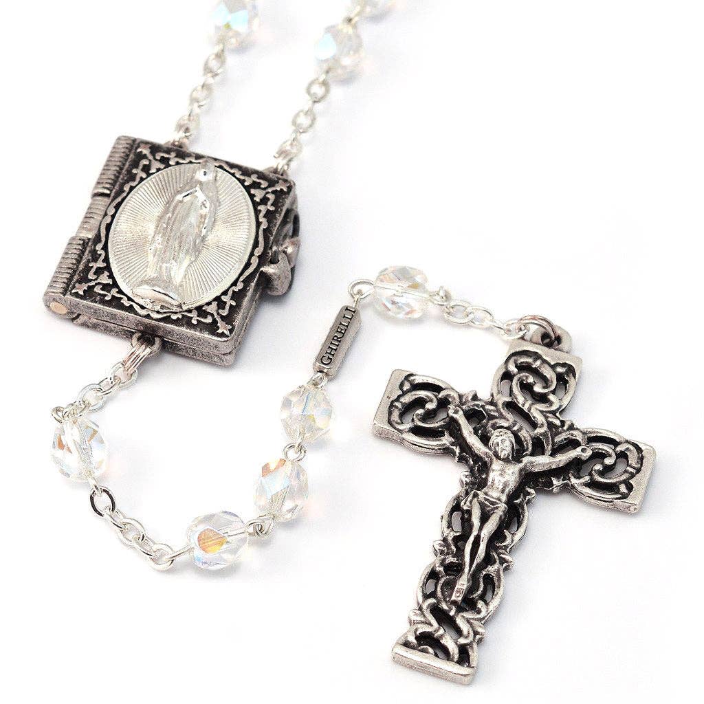 Lourdes Mysteries Booklet Aurora Borealis & Silver Rosary