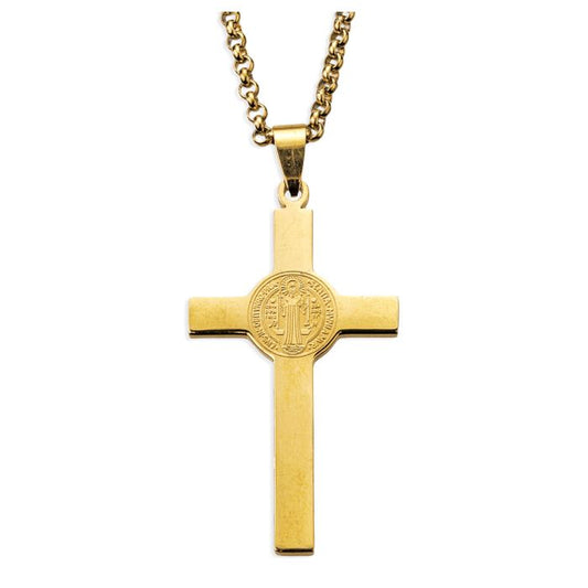 St Benedict Gold Plated Stainless Steel Cross