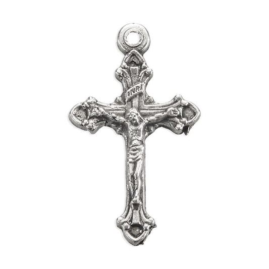 1" Antiqued Silver Oxidized Ornate Flared Tip Crucifix