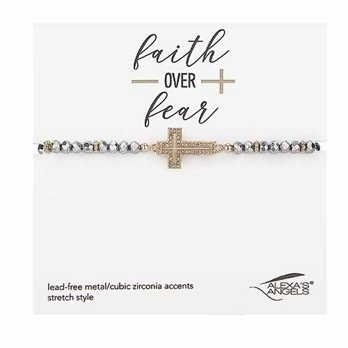7"L BEADED CROSS STRETCH BRACELET (Alexa's Angels)