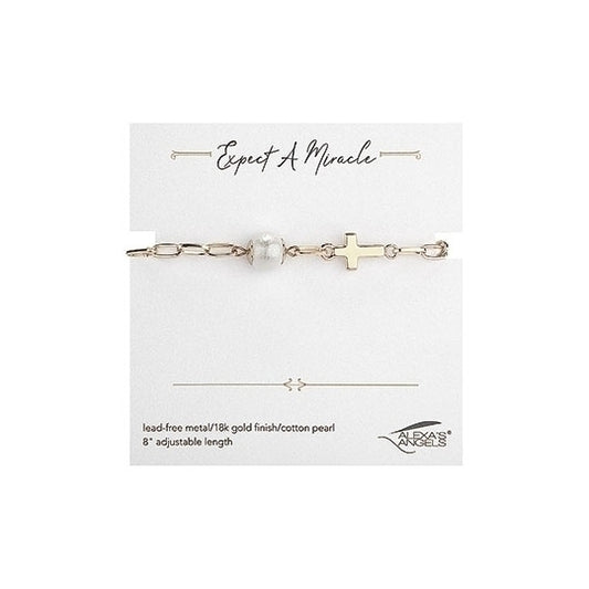 8"L GOLD PEARL CROSS ADJUSTABLE BRACELET (Alexa's Angels)