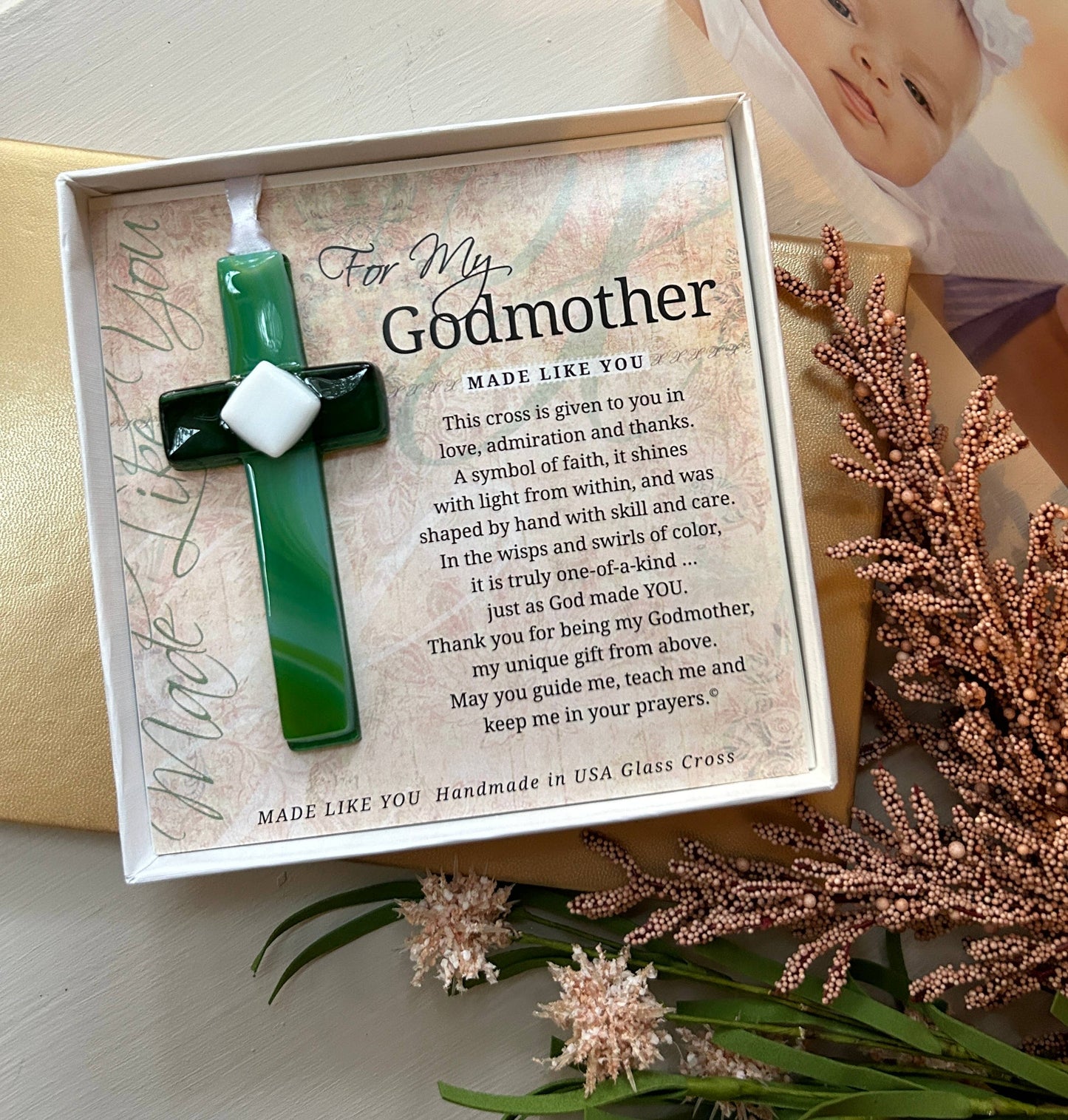 Godmother Gift USA Handmade Glass Cross