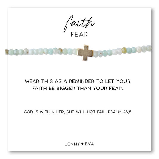 Faith Over Fear 3mm Faceted Amazonite Bracelet w/ Cross