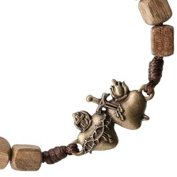 Sacred Hearts Wooden Beads Bracelet 7"