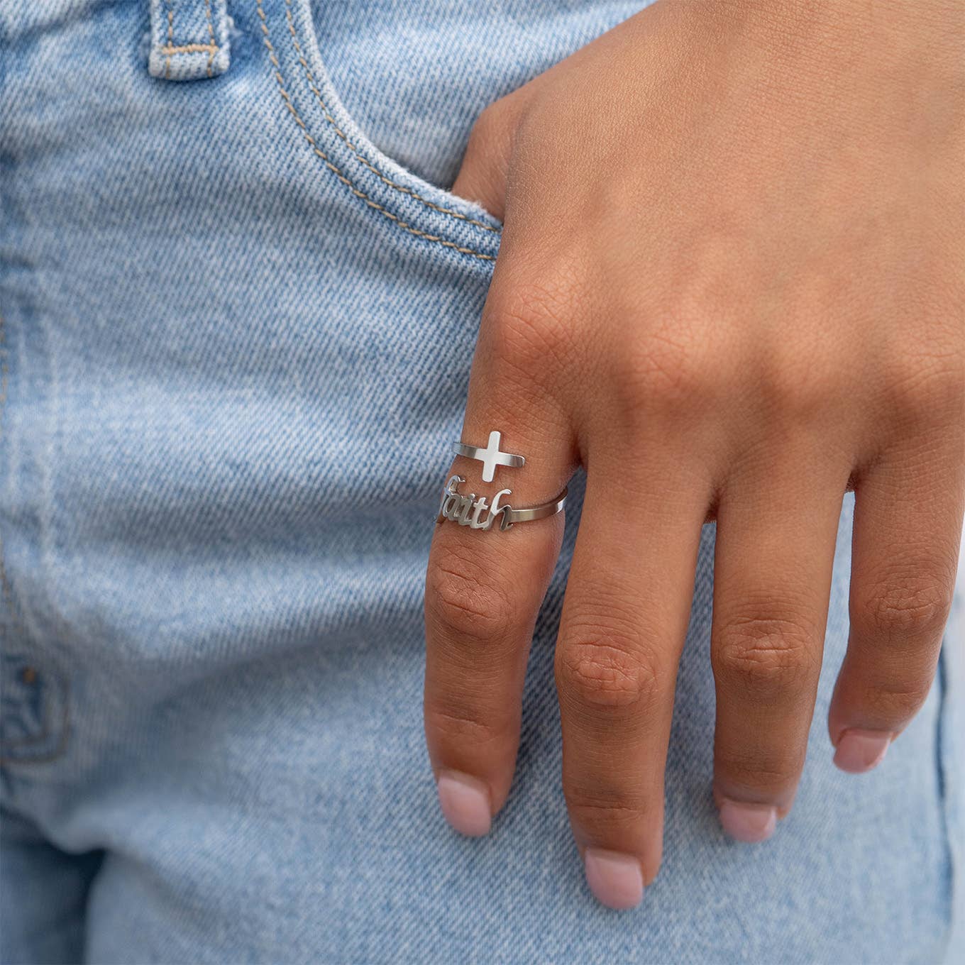 18K Gold PVD Adjustable "Faith" Ring