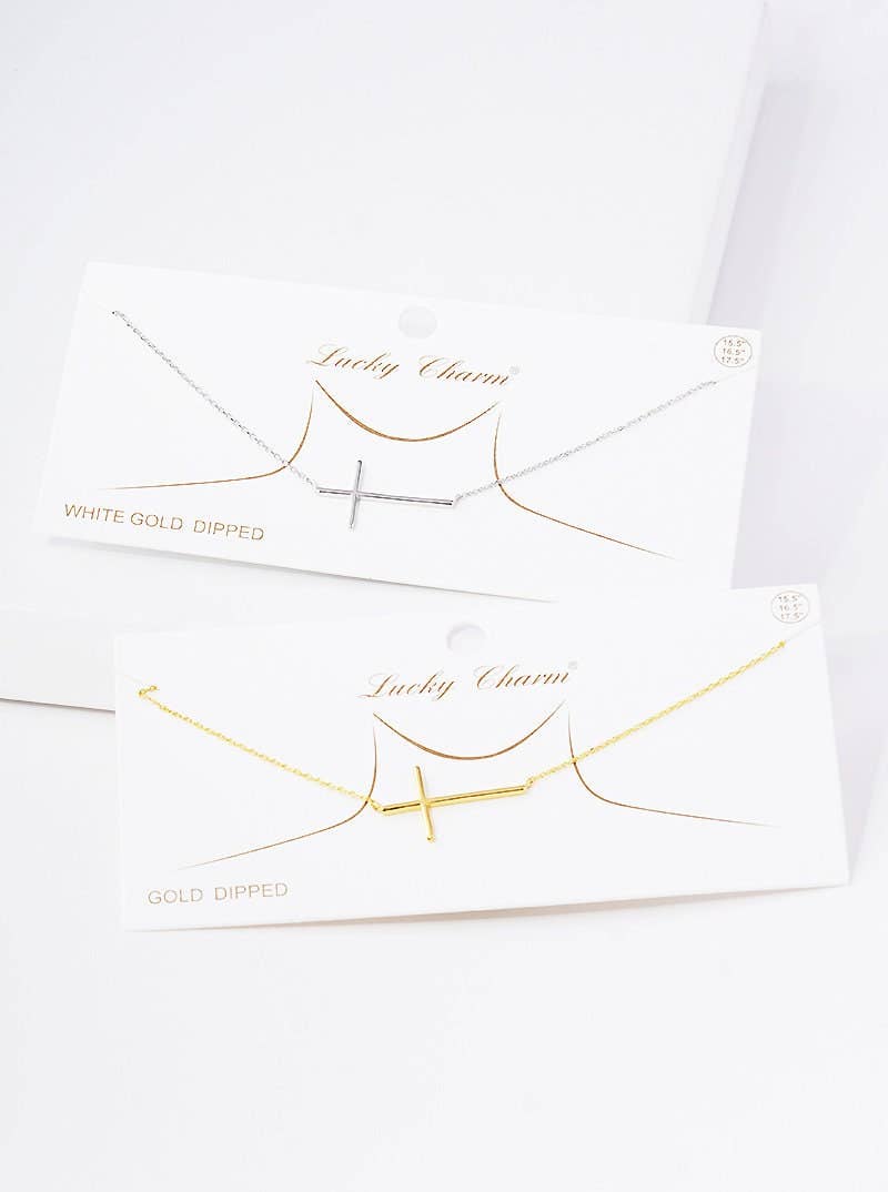 Gold Plated Sideway Christian Cross Necklace