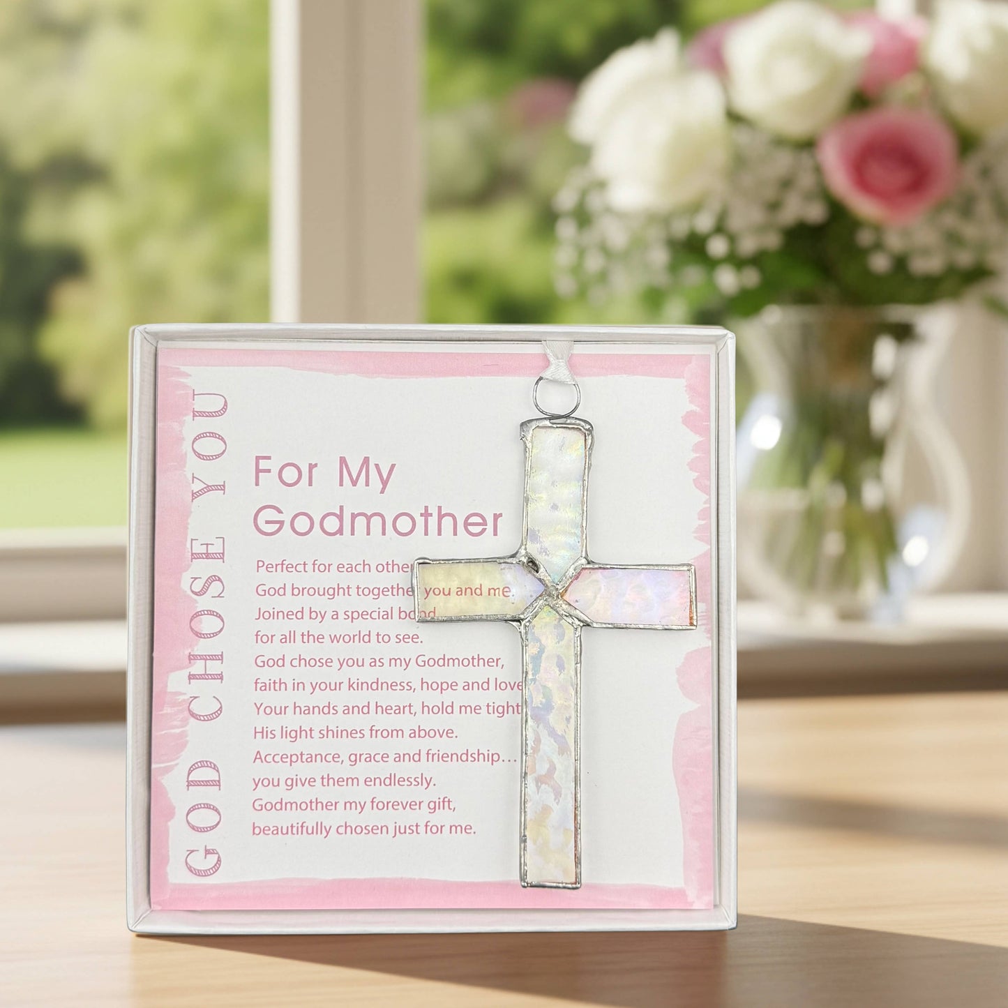 God Chose You Godmother Gift Handmade Glass Cross 4506SG