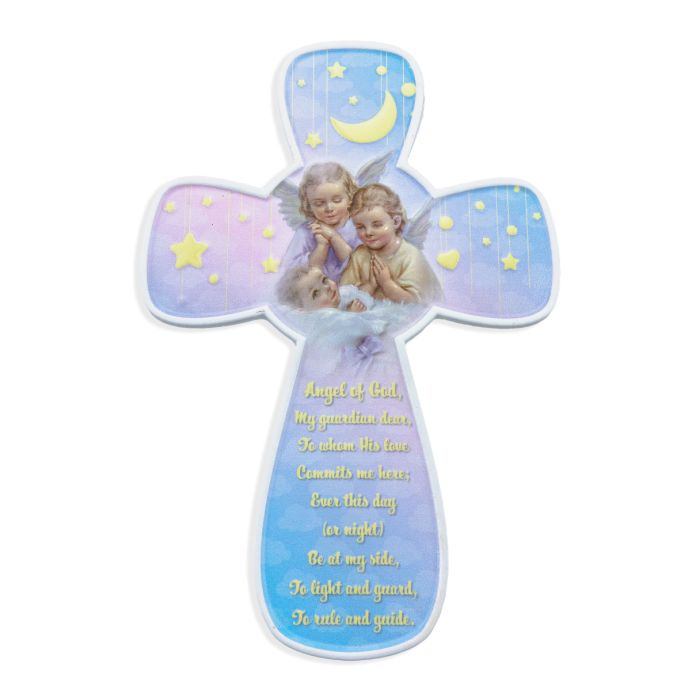 6" Guardian Angel Over Baby Resin Cross