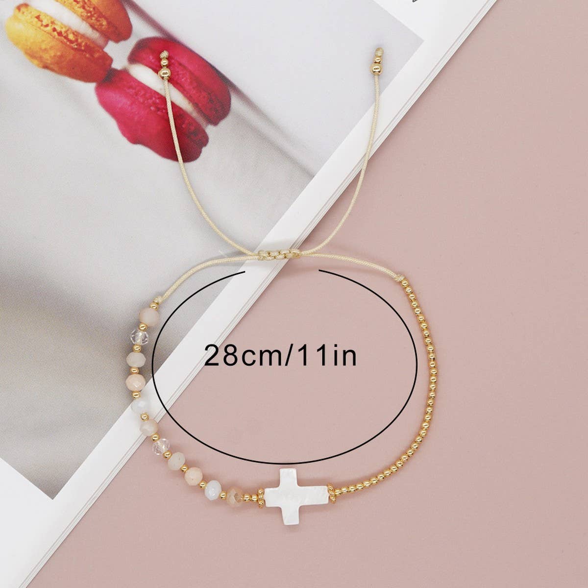 BOHEMIAN SHELL CROSS CRYSTAL COPPER BEAD BRACELET