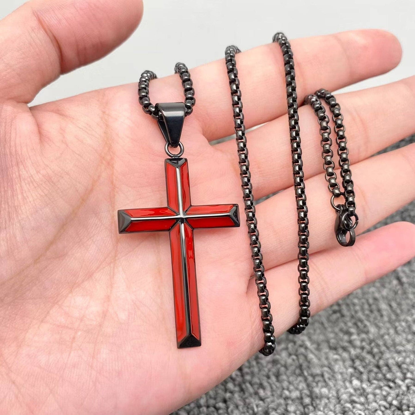 Enamel Beveled Cross Stainless Steel Necklace - MJ/MNP