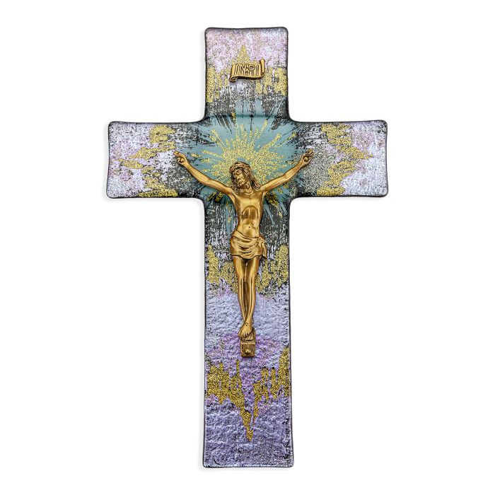 Glass Crucifix - Purple and Gold Burst