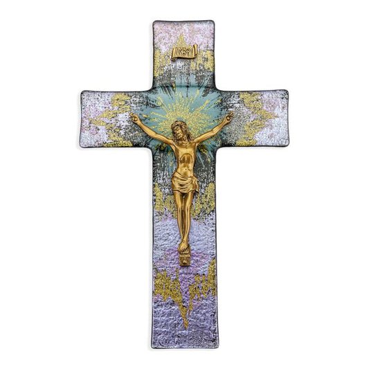 Glass Crucifix - Purple and Gold Burst