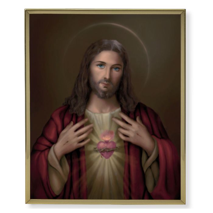 11" x 14" Gold Plaque Frame with a Sacred Heart of Jesus (Dark) Print
