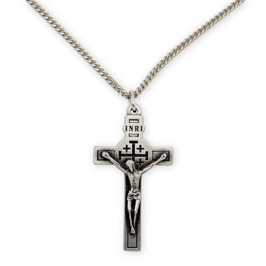 Jerusalem Crucifix with Relic - Pewter with Chain
