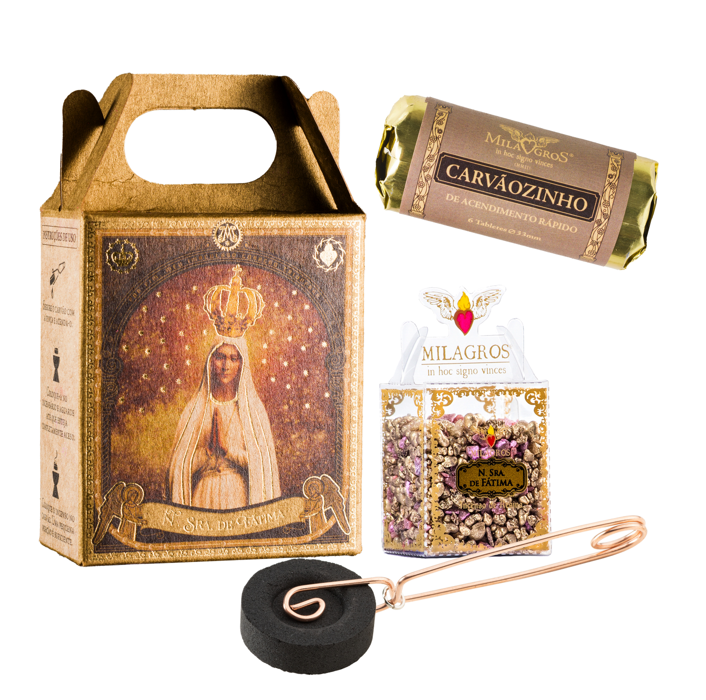 Milagros Our Lady of Fatima Mini Incense Kit with Ceramic Burner