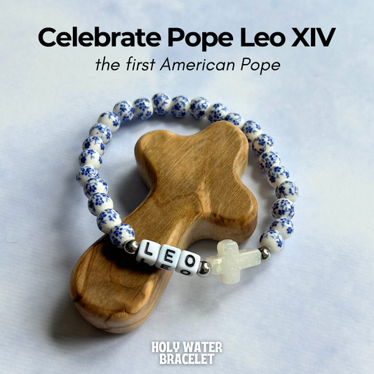 HOLY WATER POPE LEO CROSS BRACELET IN BLUE PORCELAIN