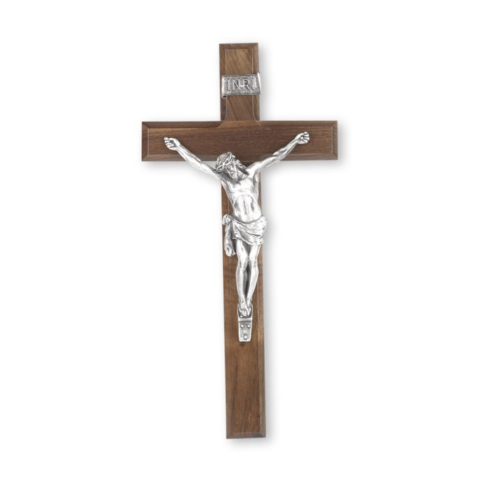 12" Walnut Wood Cross with Antiqued Pewter Corpus