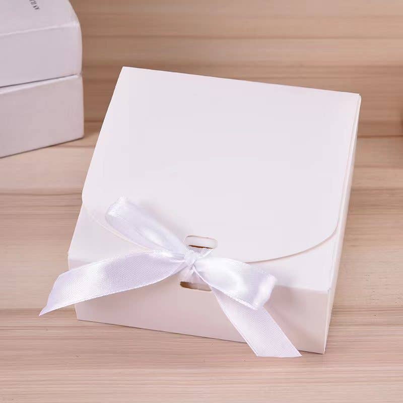 24pcs, 5 colors 3 sizes square paper gift box w/ ribbon