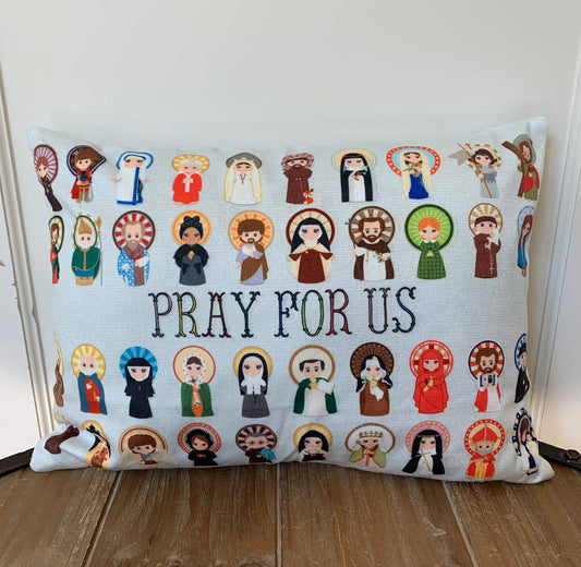 Catholic Saints pray for us pillow case.