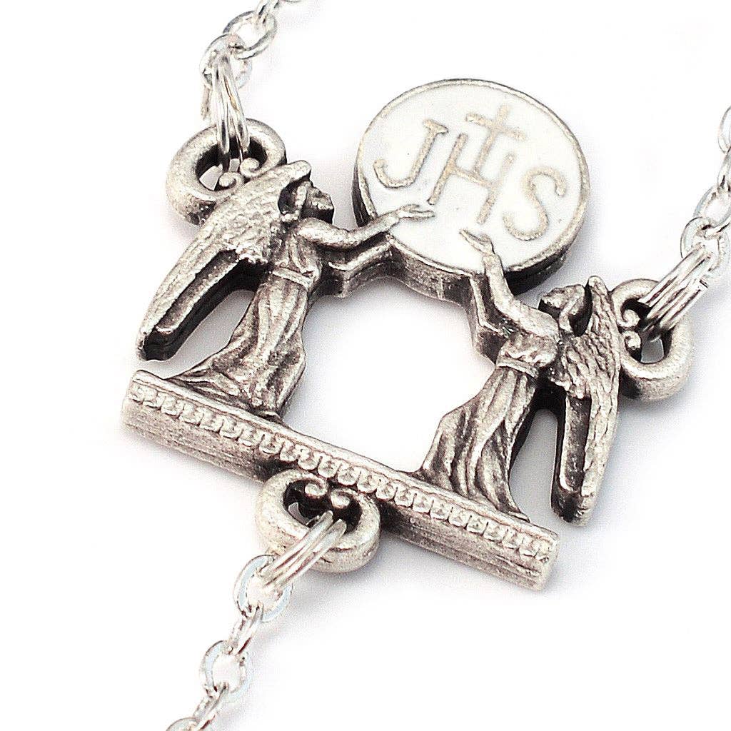 Holy Communion Pastel Glass & Silver Rosary