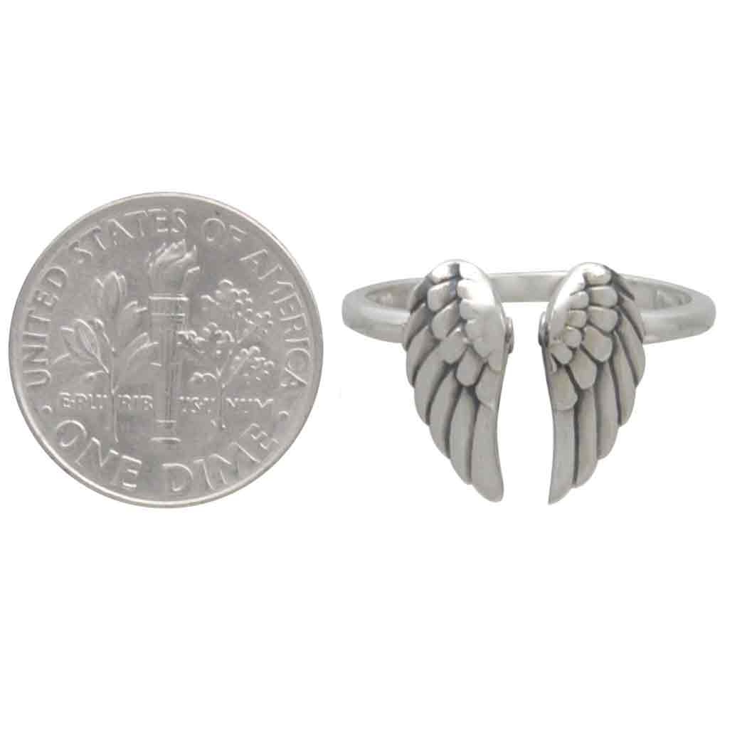 Sterling Silver or Bronze Adjustable Angel Wing Ring